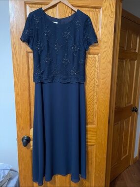 Talbots Navy Beaded Evening Dress